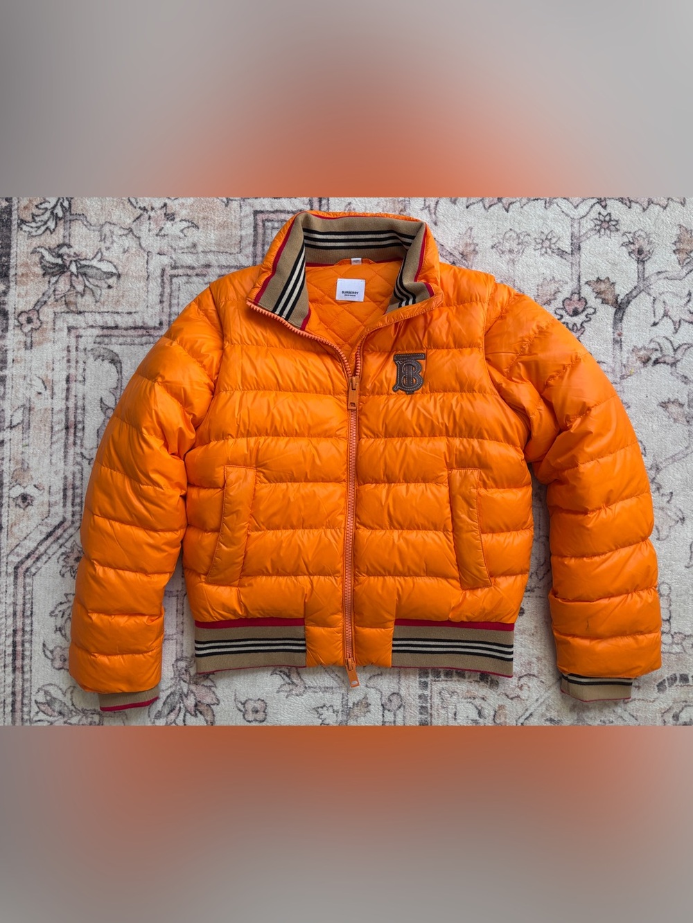 Burberry Hessle Down Puffer Jacket Vest Detachable Sleeves Orange Womens 6 Small